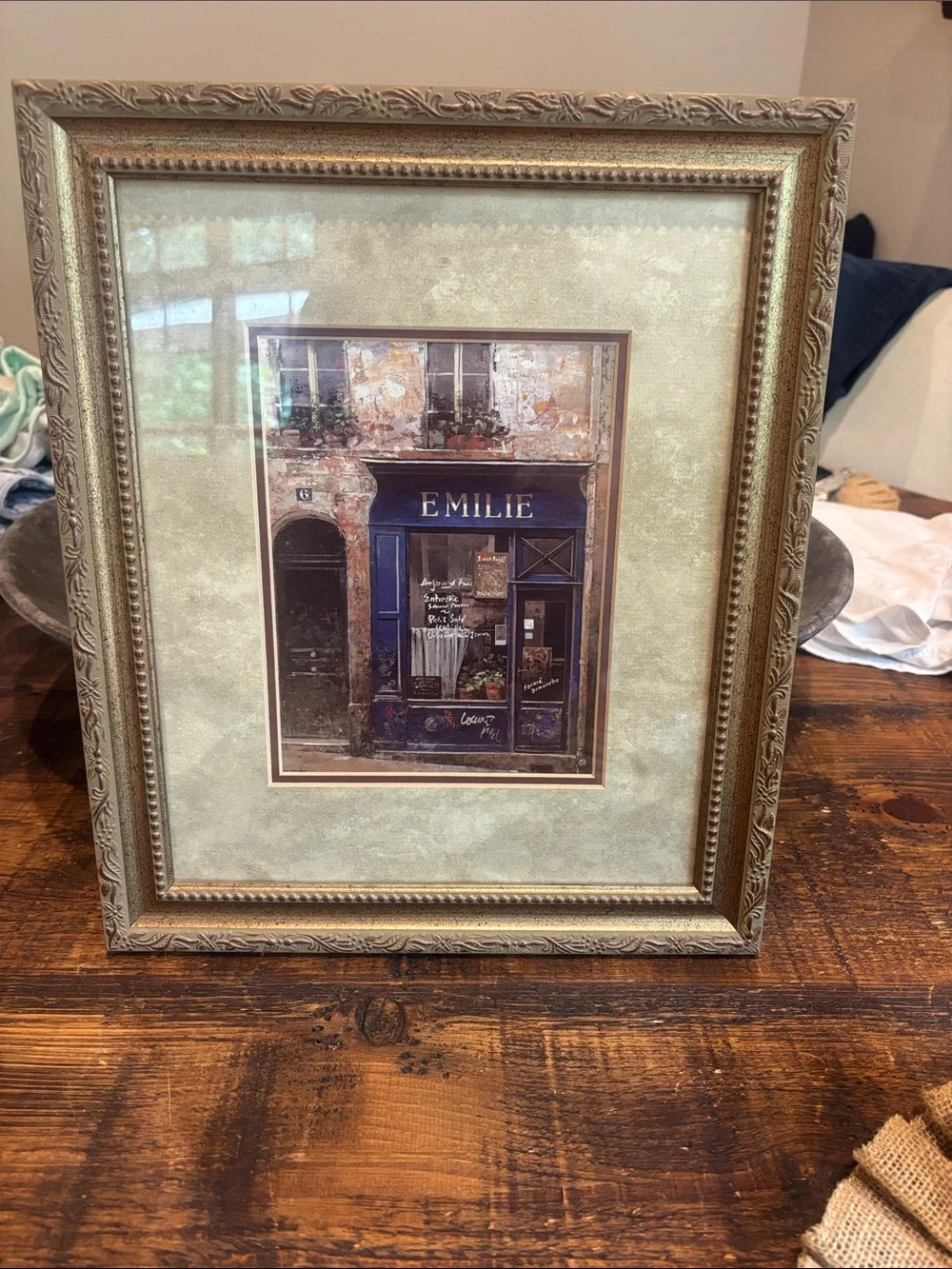 French Bistro Framed Emilie Artwork in Gold and Blue size 12x15